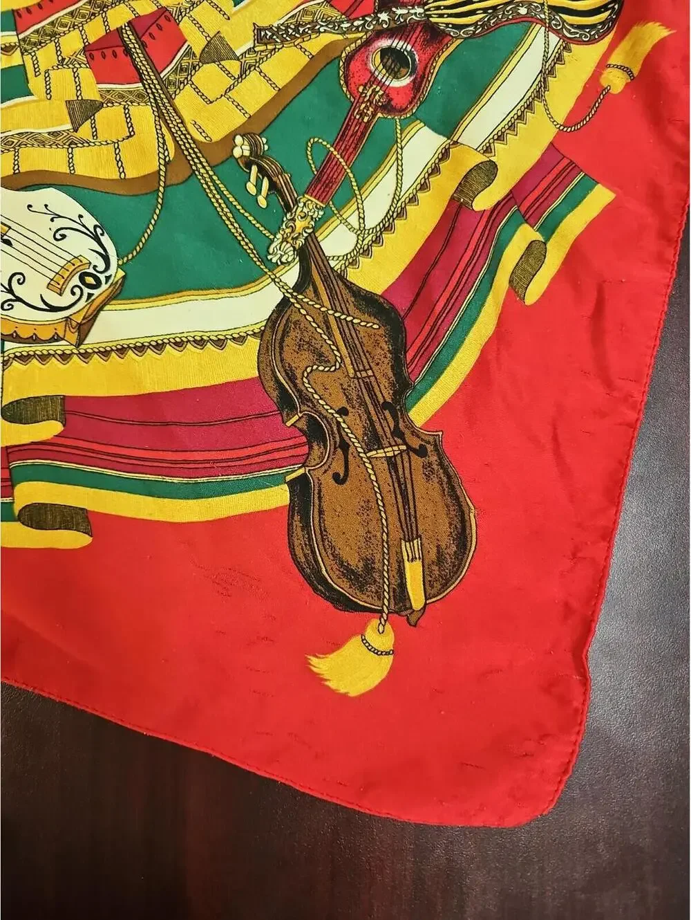 Vintage music art string instruments scarf 31 in square. Beautiful Vibrant Color